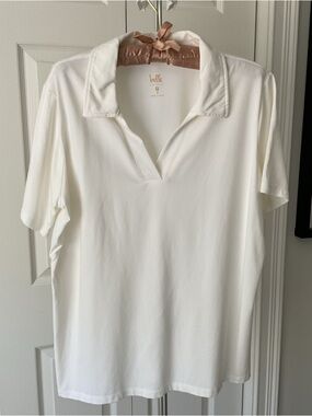 Kim Gravel White Polo-Style Short Sleeve Top